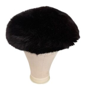 Vintage King Furs Memphis Black Fox Fur Pillbox Hat Womens Cossack Style Luxe